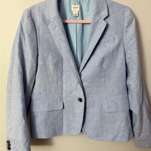 J. CREW women’s Schoolboy Blazer LINEN Cotton Blend Jacket Light Blue sz 10